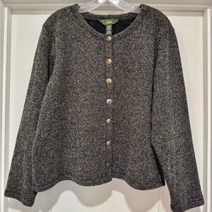 Vintage‎ L.L. Bean Women's Black and Gray Cardigan Sweater with Brass Buttons